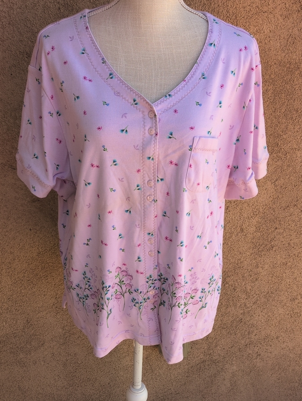 Secret Treasures Ditzy Spring Floral ButtonDown Pajama Shirt Grandma Cottagecore